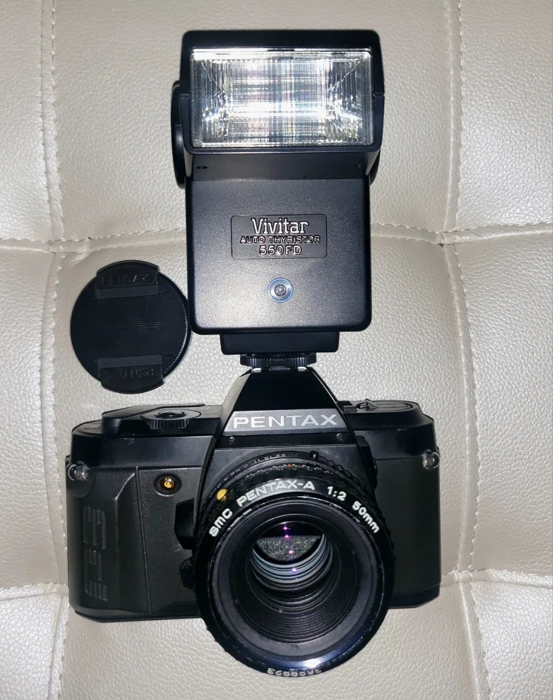 Pentax P3n Film Camera w/ Vivitar 550FD Flash image indicator(2)