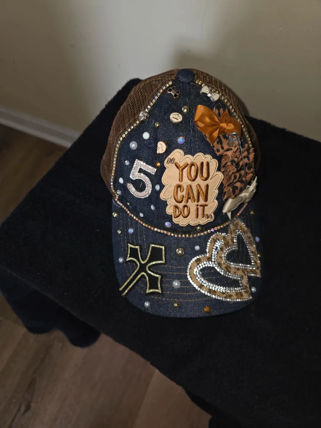 Denim Embellished Trucker Hat