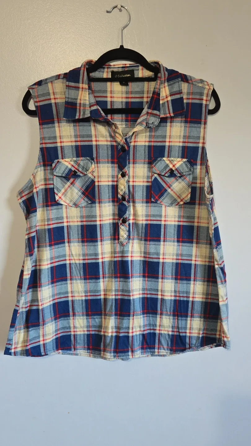 CJ Collection Sleeveless Plaid Flannel Shirt thumbnail