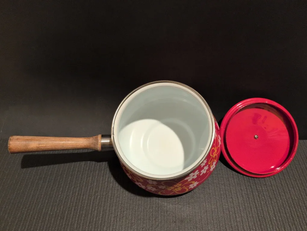 Vintage Red Floral Enamelware Saucepan with Lid image indicator(2)