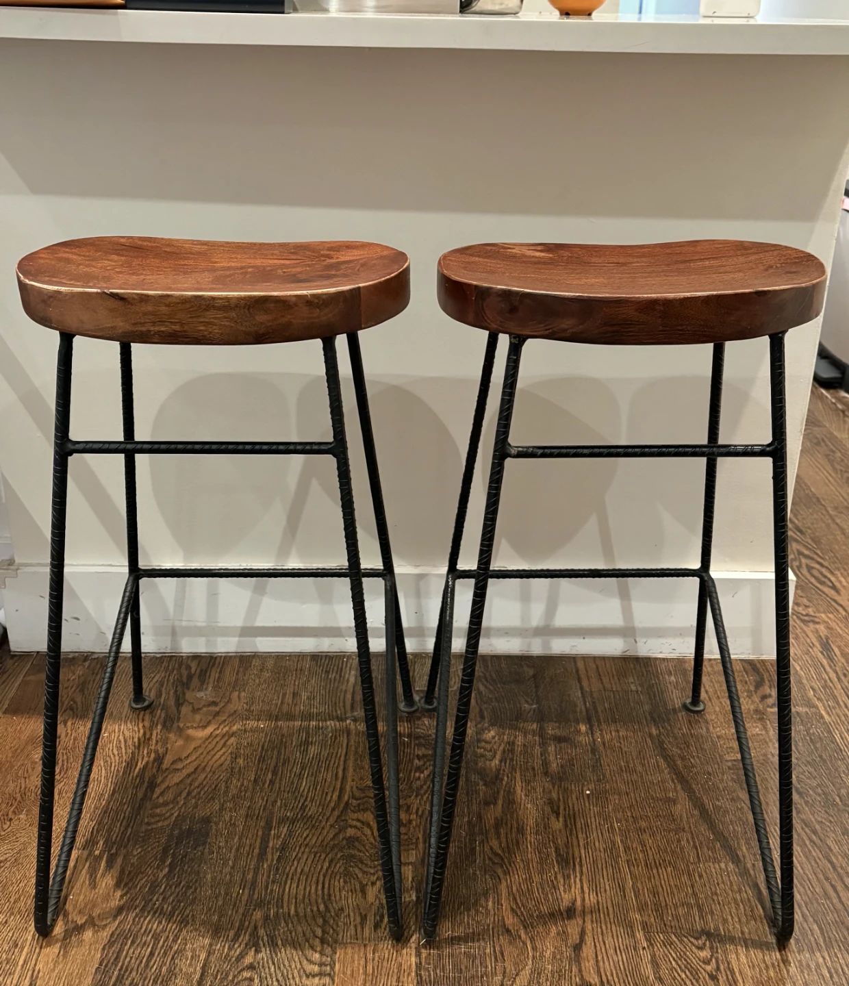 Set of 2 Wood & Metal Bar Stools