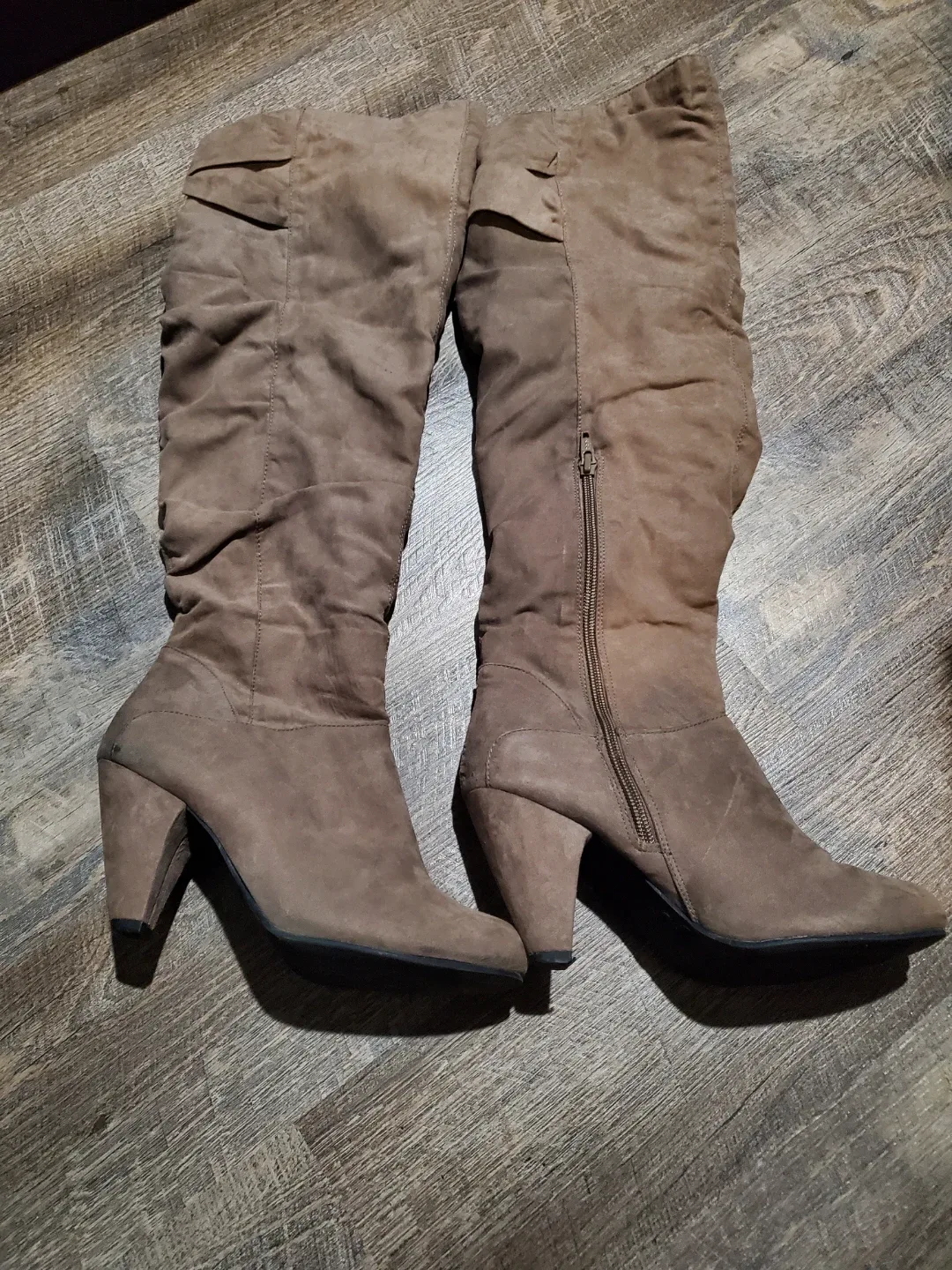 Brown Suede Heeled Knee-High Boots size 7.5