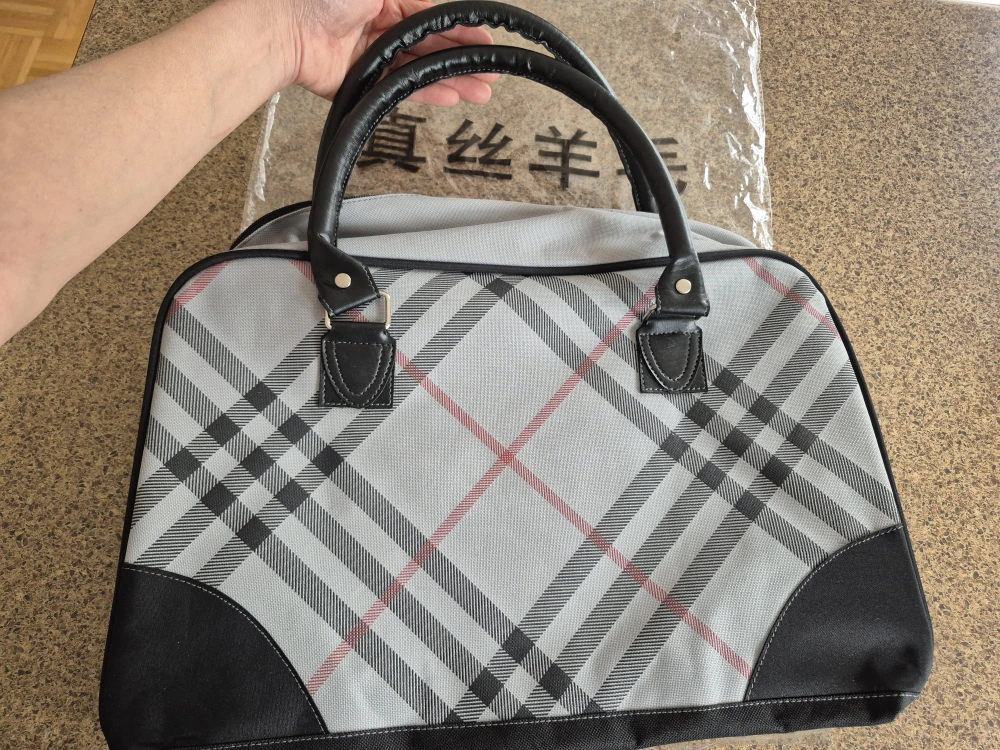 Checkered Handbag with Leather Handles - photo 2