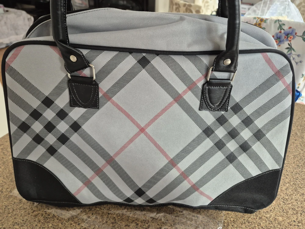 Checkered Handbag with Leather Handles - photo 3