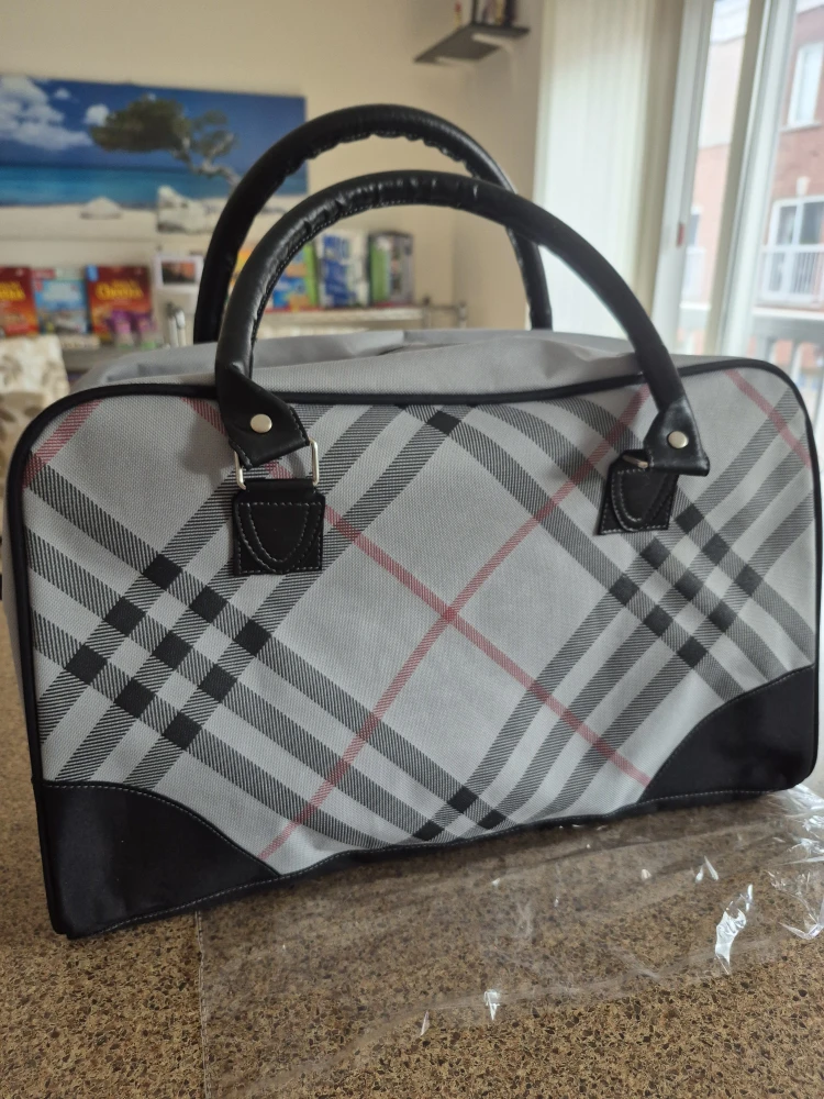 Checkered Handbag with Leather Handles - photo 4