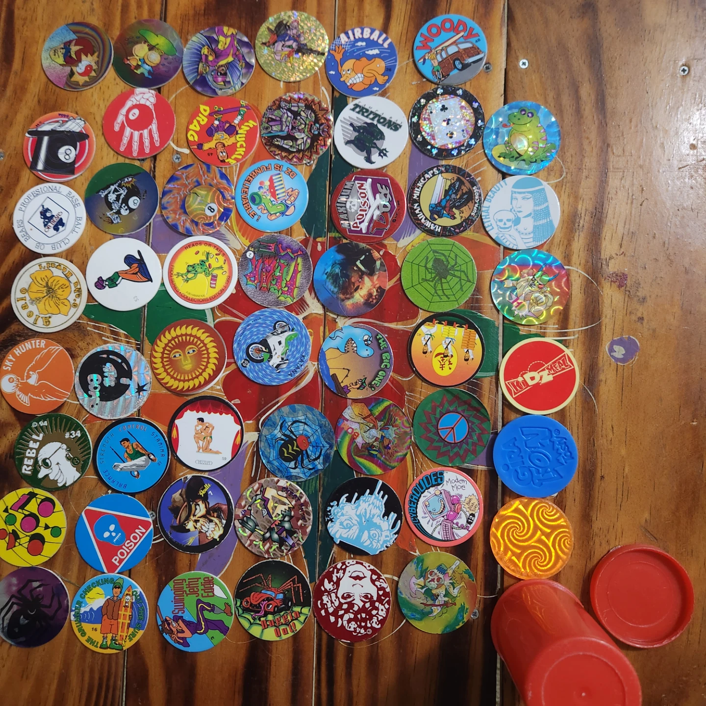 90s Pogs Lot -  56 Milkcaps and 3 Slammer