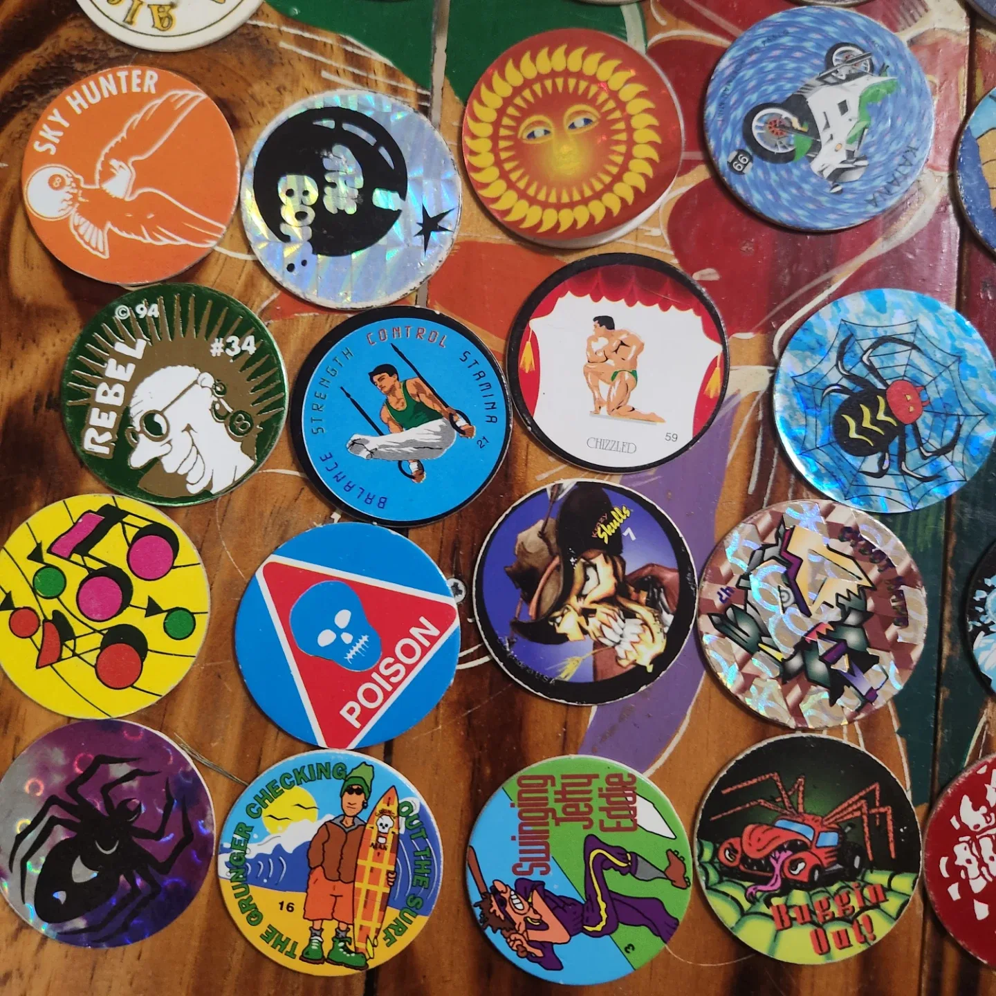 90s Pogs Lot -  56 Milkcaps and 3 Slammer image indicator(3)
