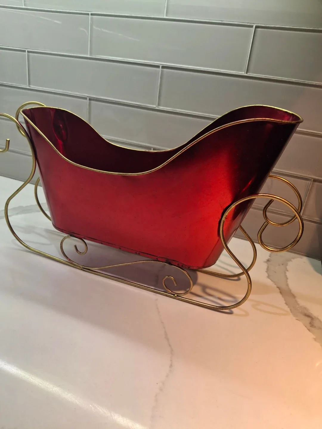Red & Gold Metal Christmas Sleigh Decoration image indicator(3)