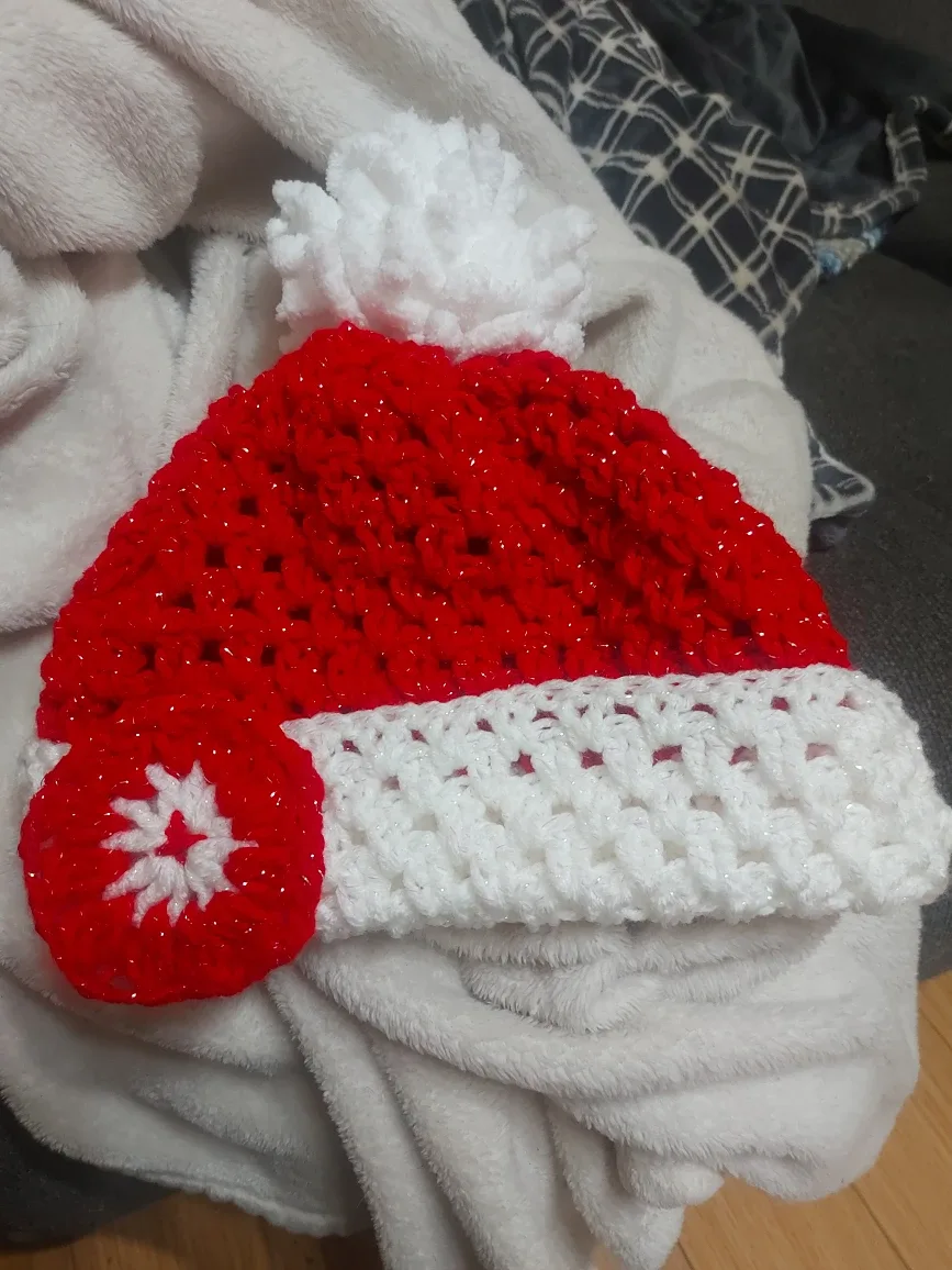 Handmade Crochet Red & White Hat