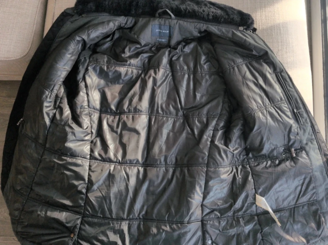 Zara Men’s Grey Fur Collar Padded Zip & Button Parka Jacket - photo 4