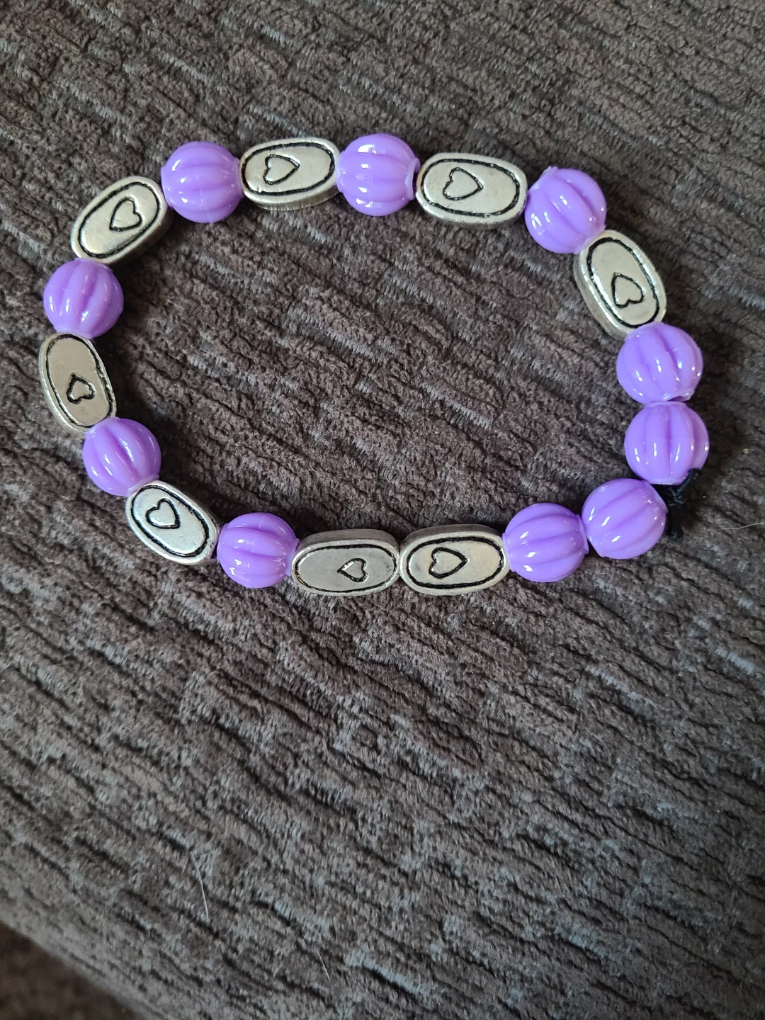 Purple Beaded Bracelet with Heart Charms