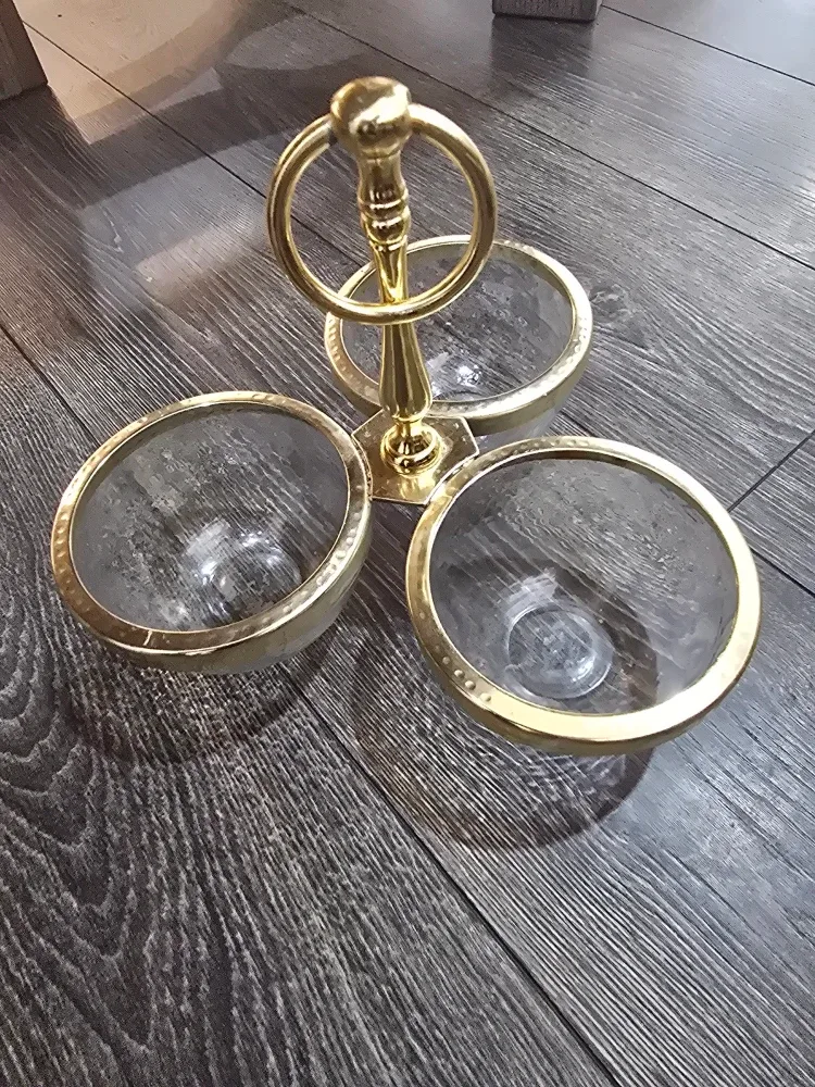 Gold-tone Glass Serving Dish