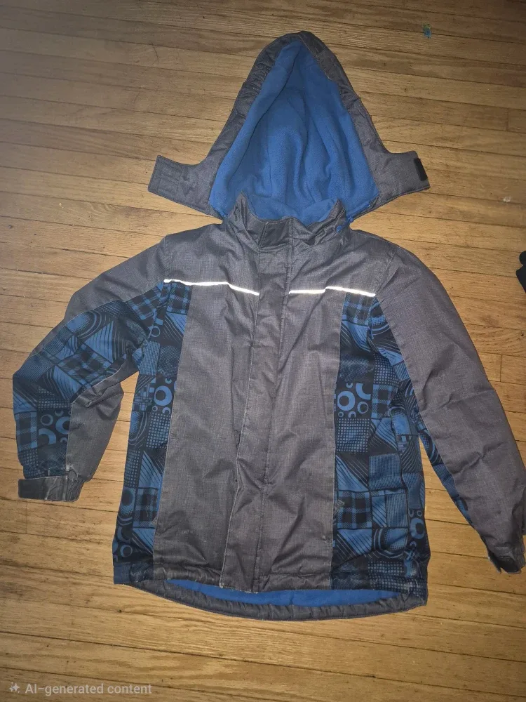 Kids Winter Jacket - Grey and Blue 7/8 size