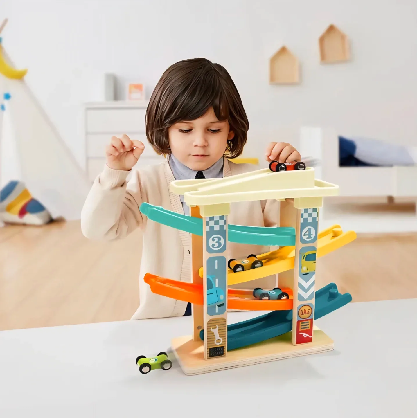 Top Bright Wooden Motor& Senses Car Race Track-Racer image indicator(4)