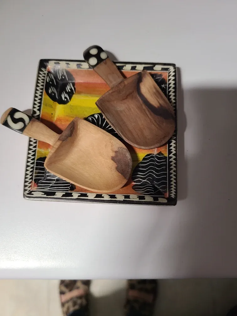 Wooden Scoops on Decorative Plate
