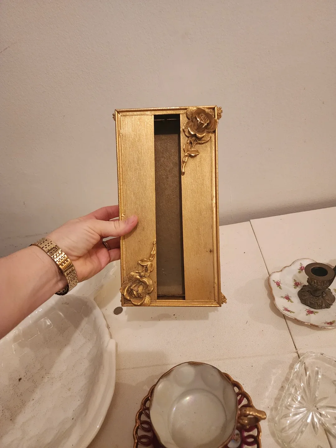 Vintage Gold Tissue Box Cover and other home pieces image indicator(4)