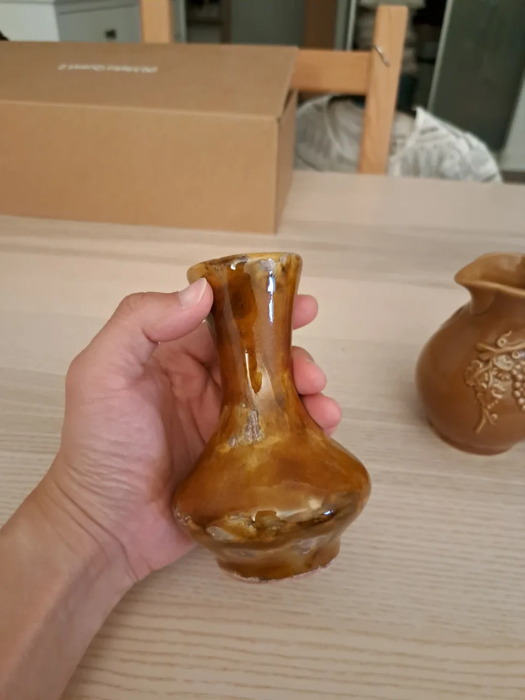 🥕 Vintage Brown Ceramic Pitcher & Vase Set 🥕 image indicator(2)