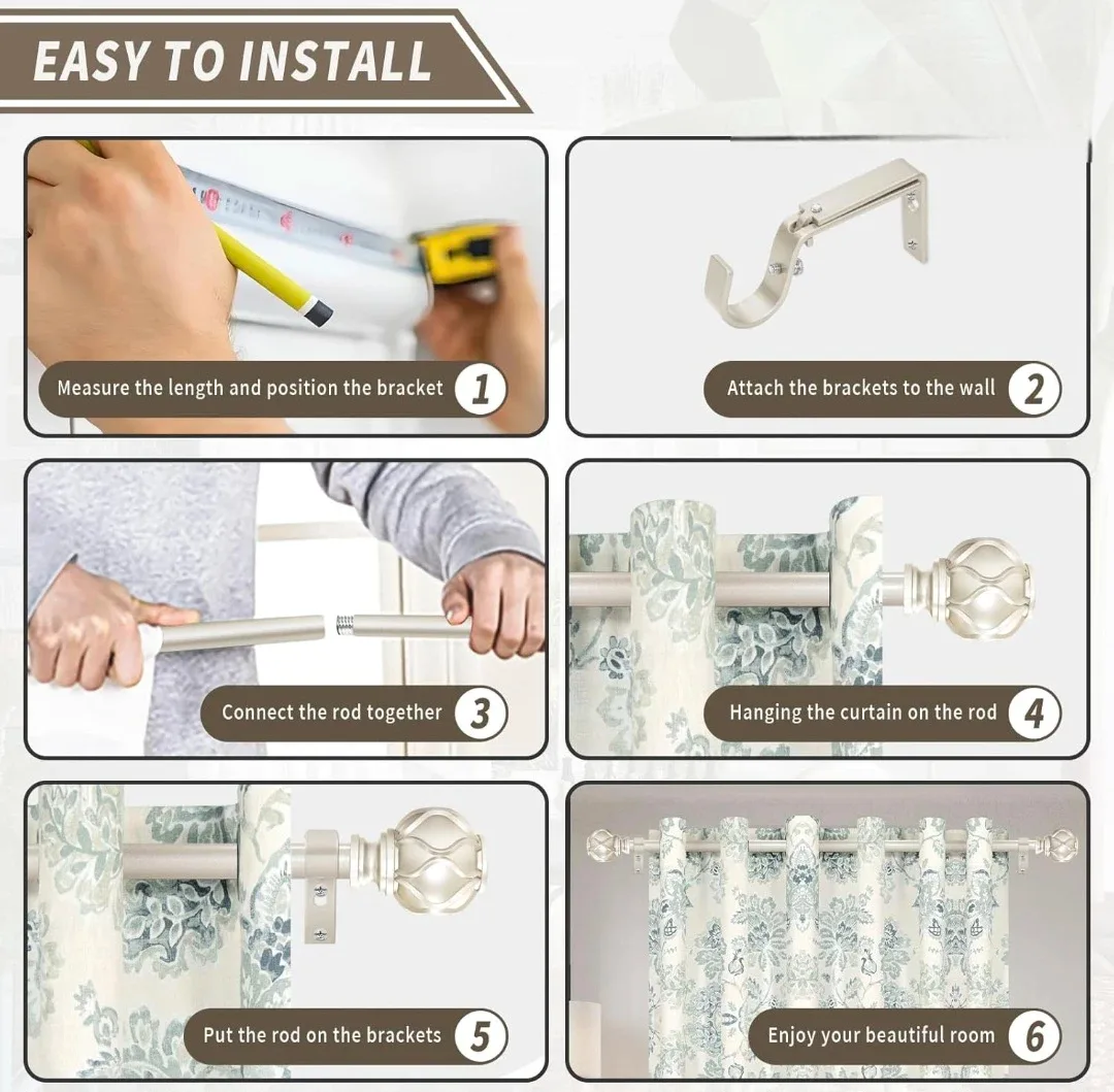 Champagne Curtain Rod 36"-88", 1" Diameter, Heavy Duty image indicator(7)