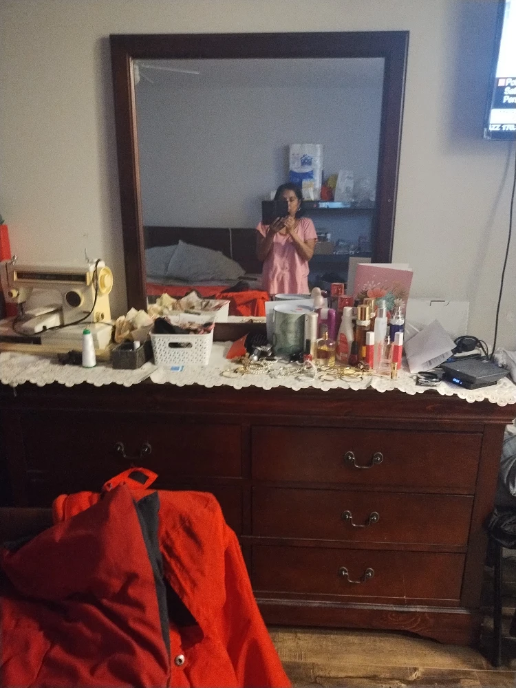 Wooden Dresser, vanity,  2 night stand and bed - photo 2