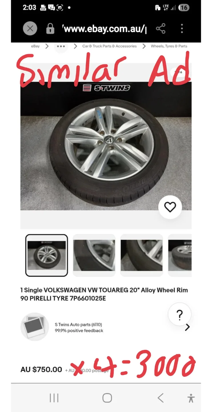 Volkswagen Touareg 20" Alloy Wheel Rim & Pirelli Tire image indicator(4)