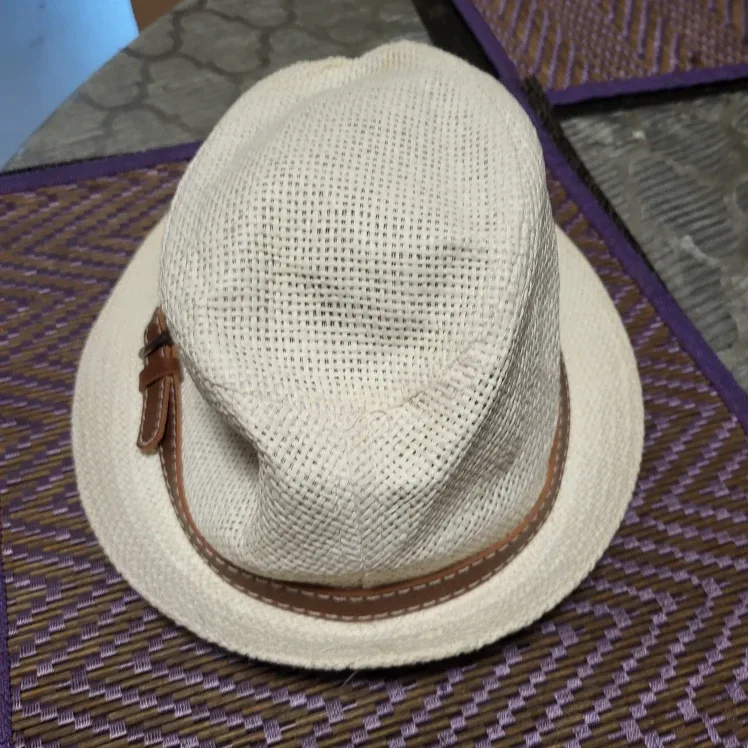 White Fedora Hat with Brown Band