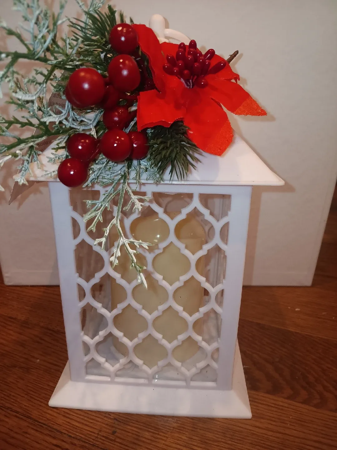 White Christmas Lantern with Berries