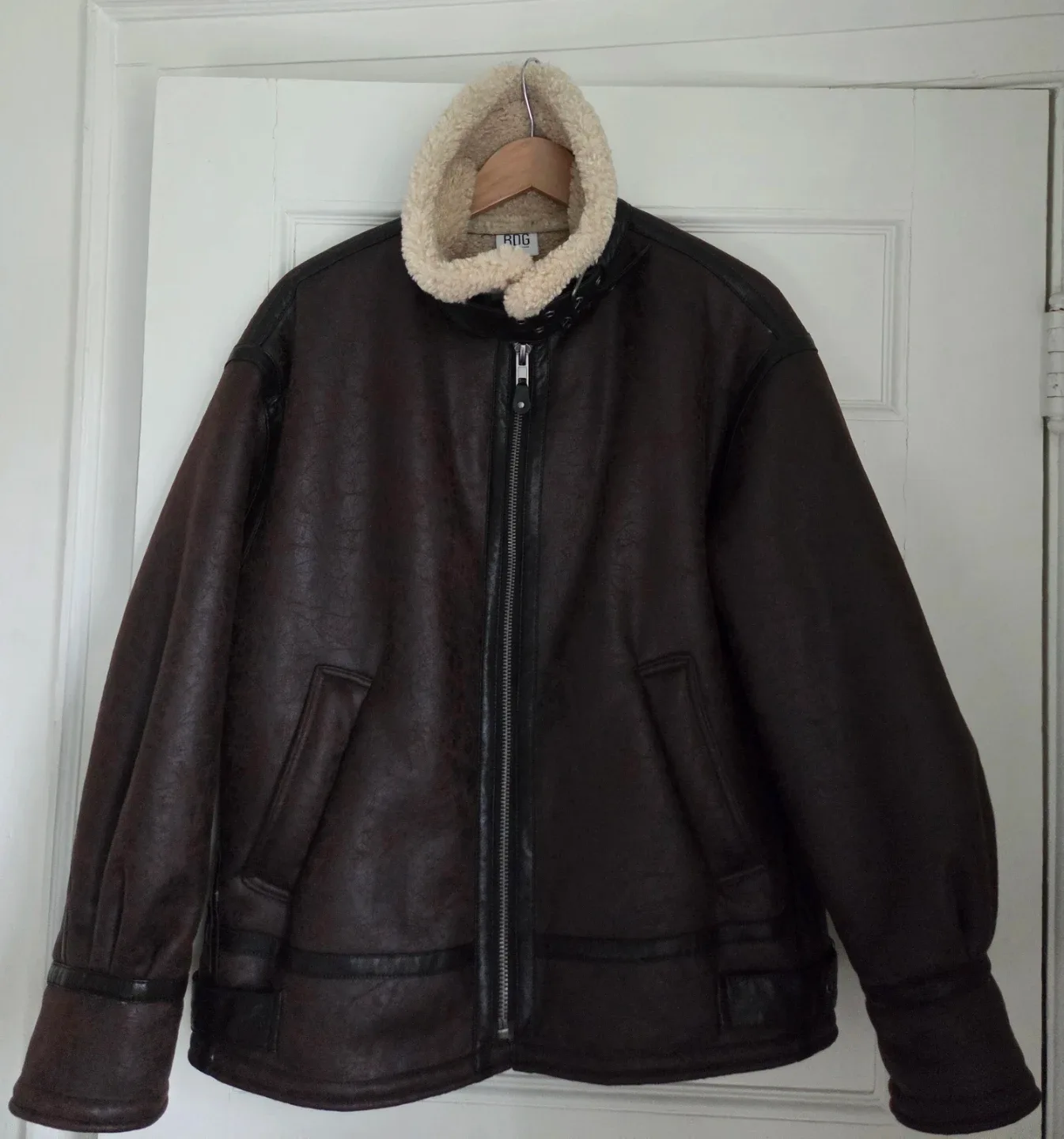 BDG Urban Outfitters Brown Faux Leather Shearling Aviator Coat image indicator(5)
