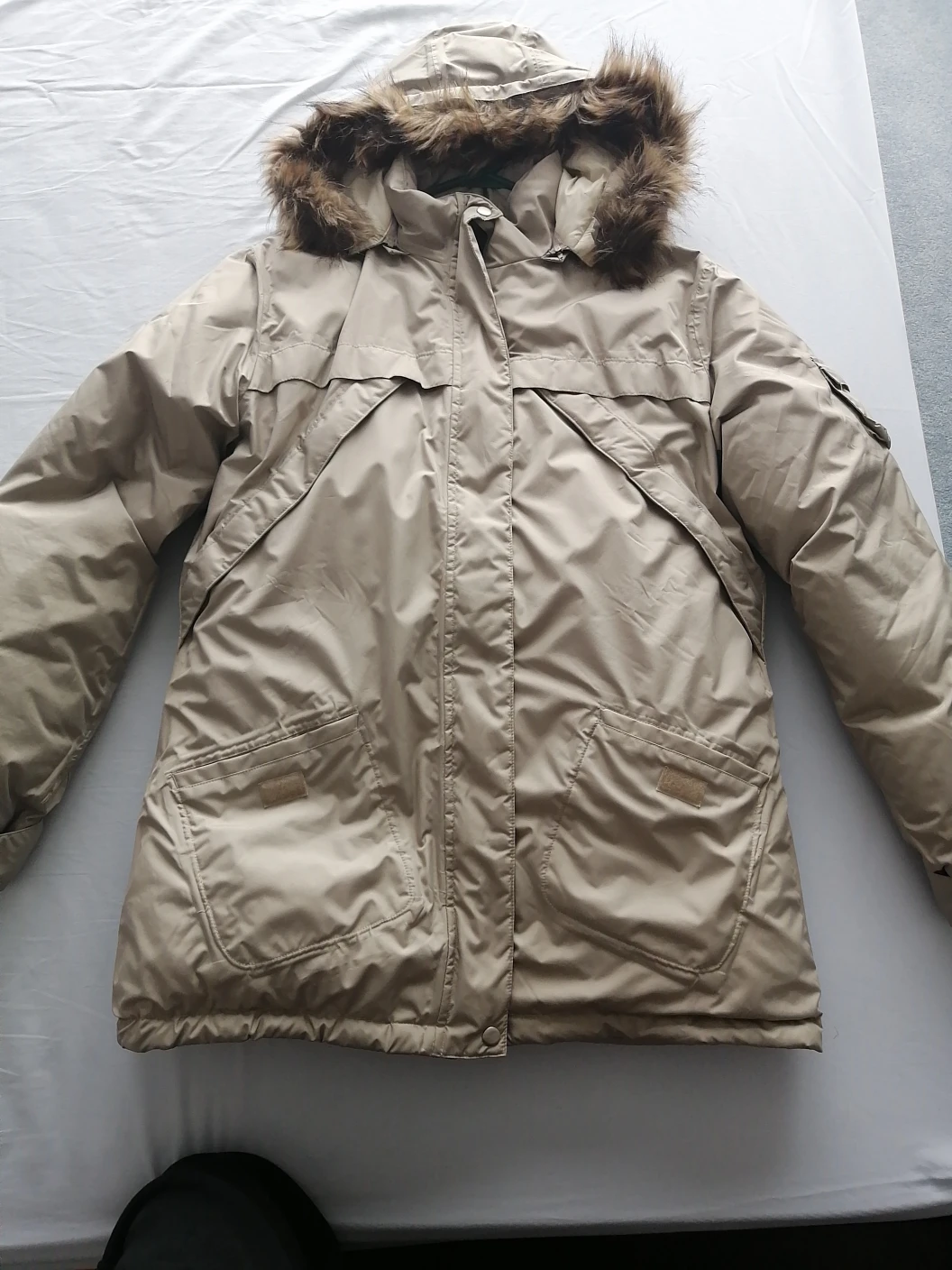 Tan Winter Parka with Faux Fur Hood - photo 2