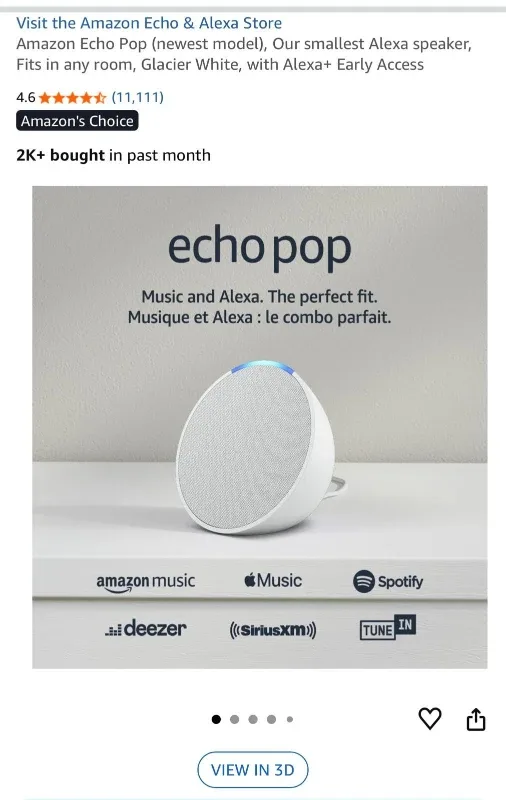 Amazon Echo Pop - Glacier White, Like New