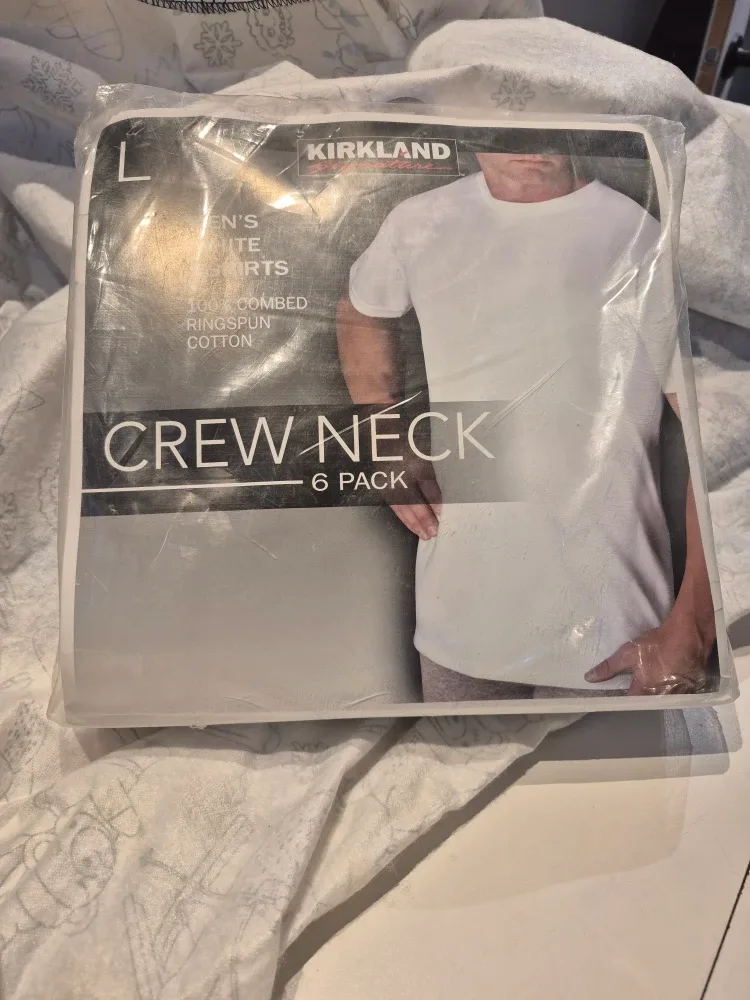 Kirkland Men's Crew Neck White T-Shirts (6 Pack) - Size L