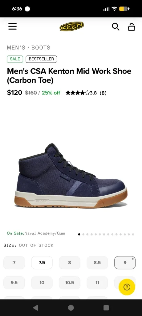 KEEN Men's CSA Kenton Mid Work Shoe - Size 9