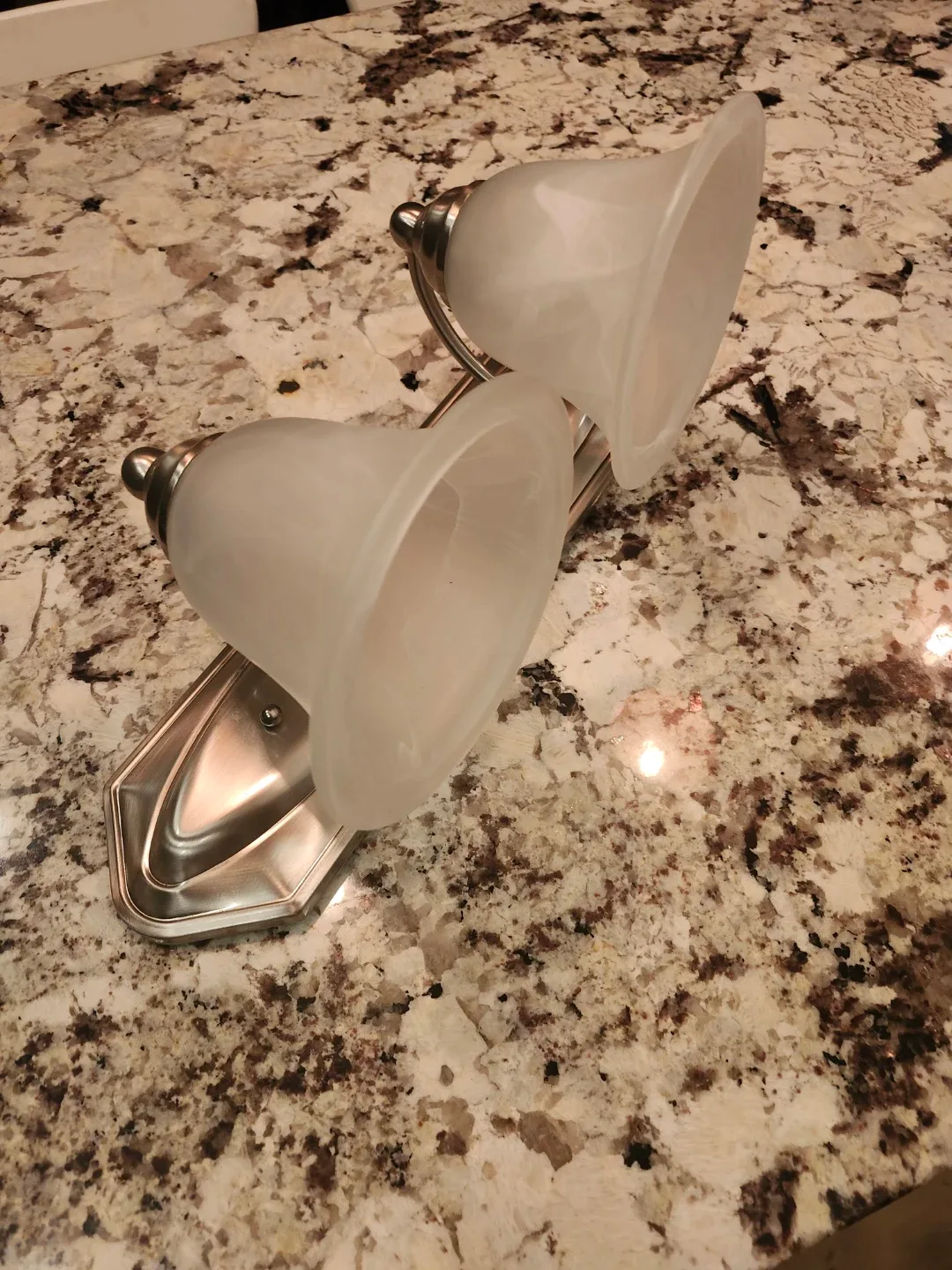 Brushed Nickel Vanity Light with Two Frosted Glass Shades image indicator(3)