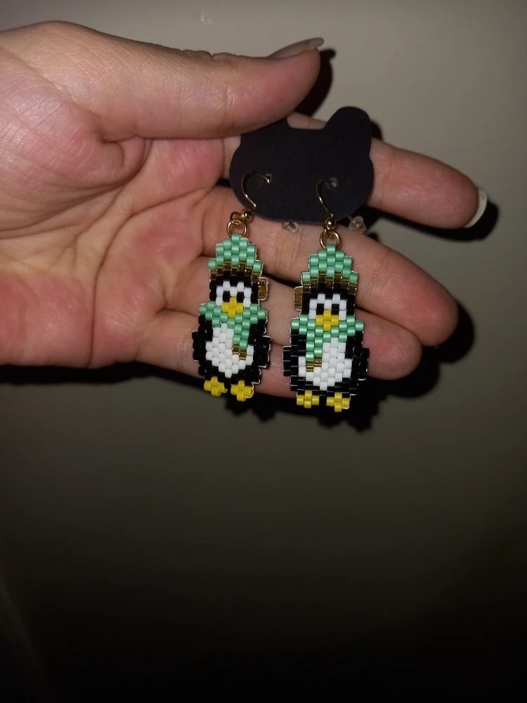 Handmade Beaded Penguin Earrings - photo 3