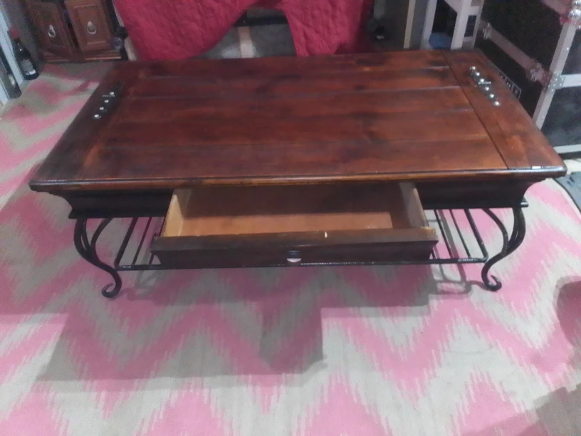 Brown Wooden Coffee Table with Iron Base - photo 2