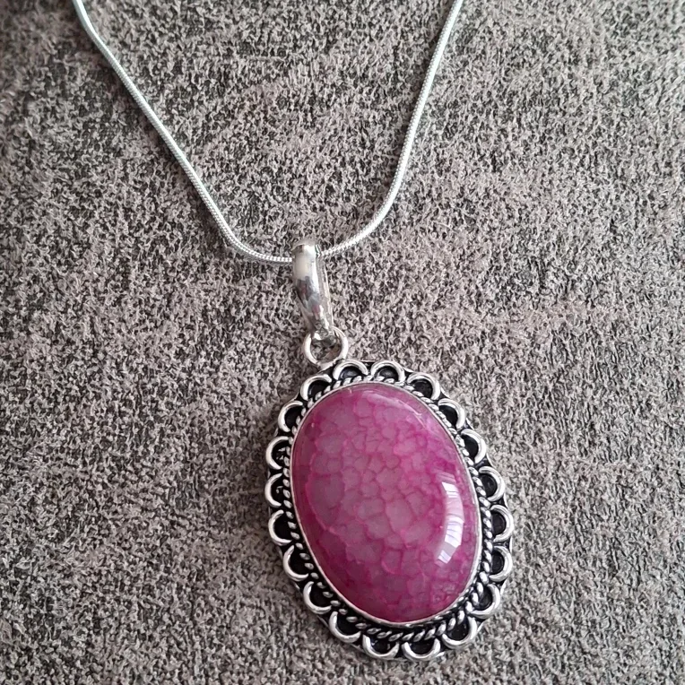 Pink Agate and Sterling Silver Necklace