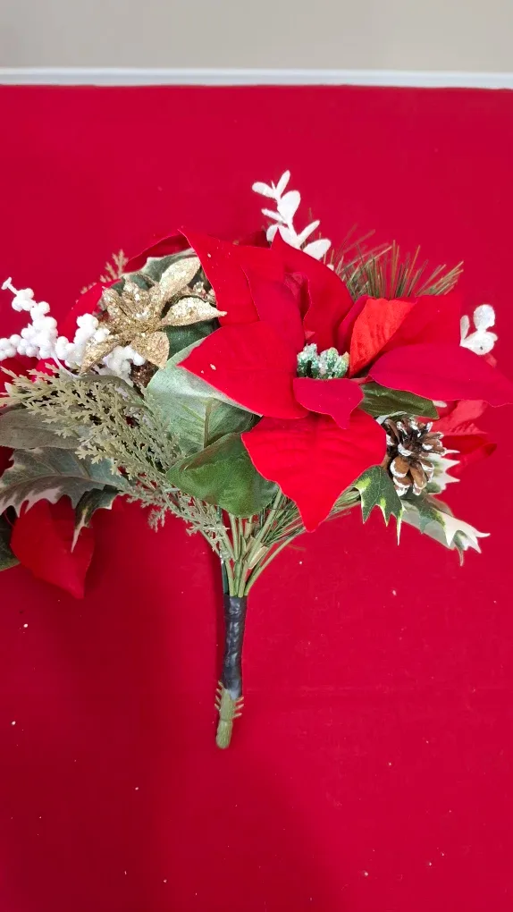 Pair of Artificial Poinsettia Floral Bouquets image indicator(4)