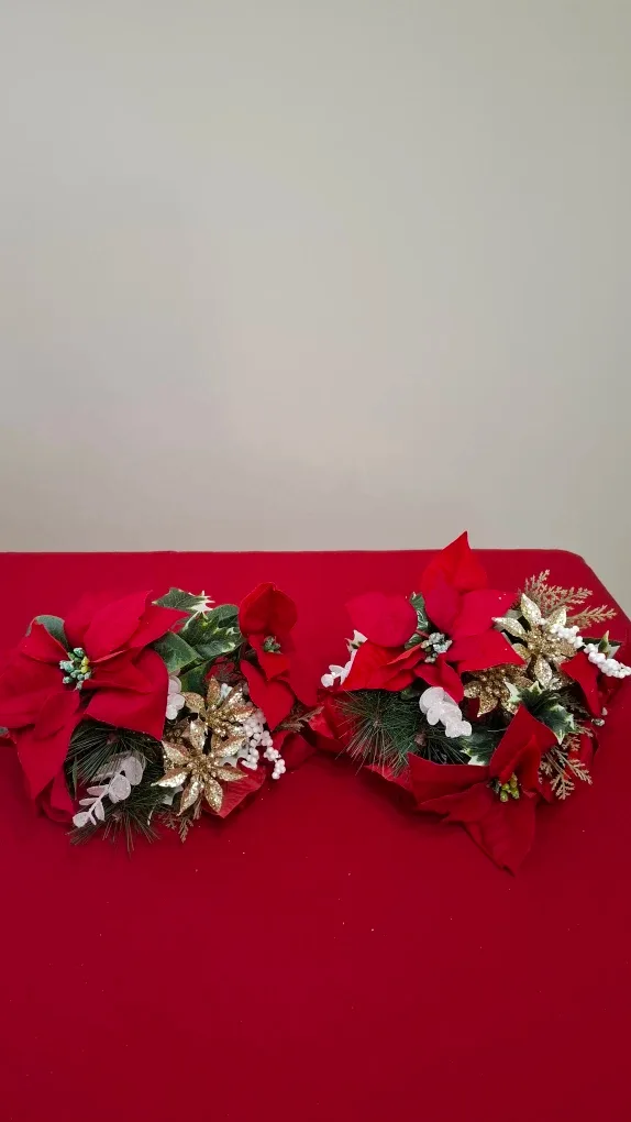Pair of Artificial Poinsettia Floral Bouquets image indicator(6)