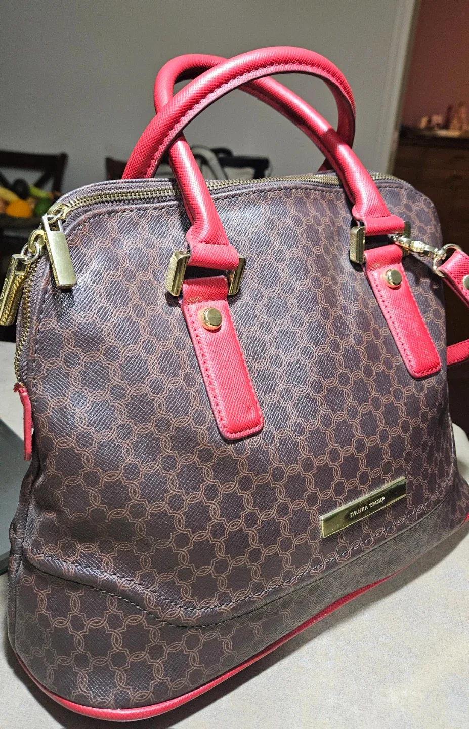 Ivanka Trump Dome Satchel Brown/Red image indicator(2)