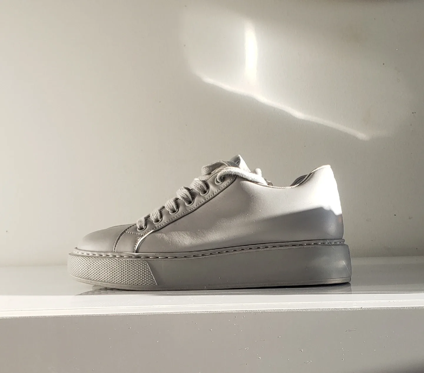 Prada Dove Grey Leather Sneakers - Size 7