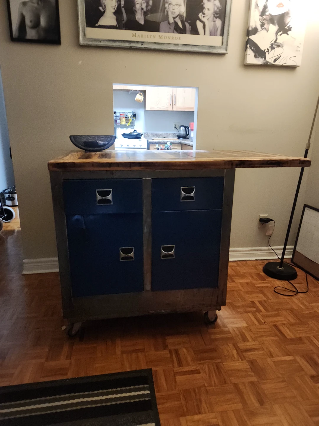 Wood Top Kitchen Island with Blue Drawers - photo 2