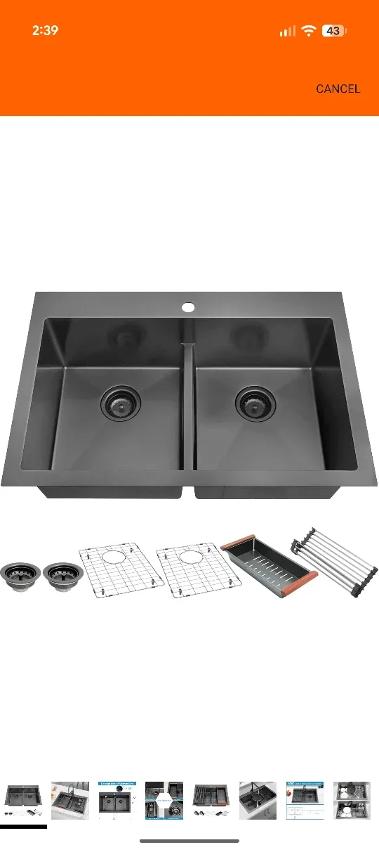 LQS Black Double Bowl Kitchen Sink