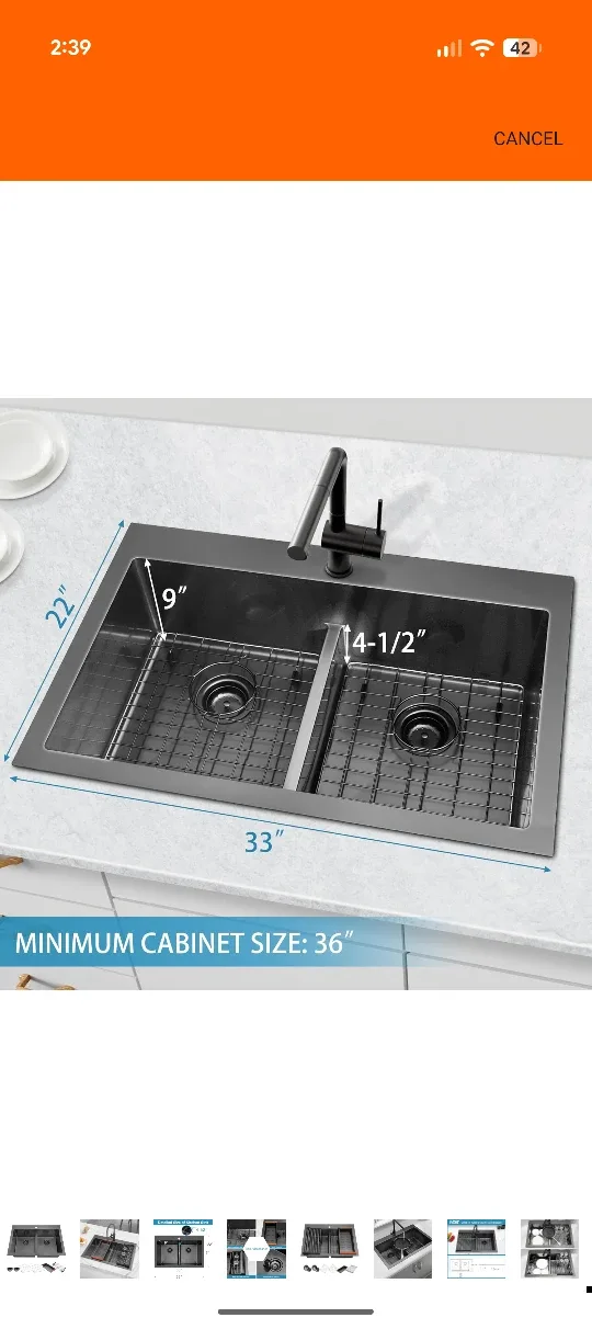 LQS Black Double Bowl Kitchen Sink image indicator(6)