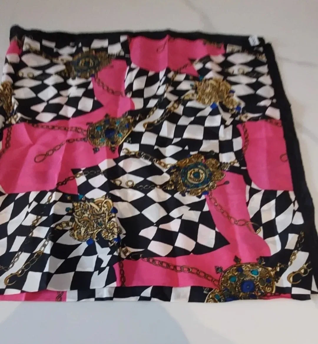 Silk Scarf - Pink, Black, White Pattern image indicator(4)