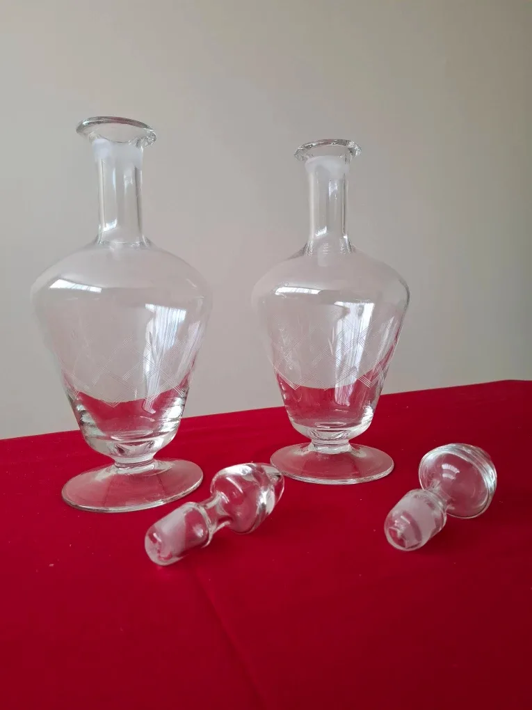 Pair of Vintage Etched Glass Decanters image indicator(4)