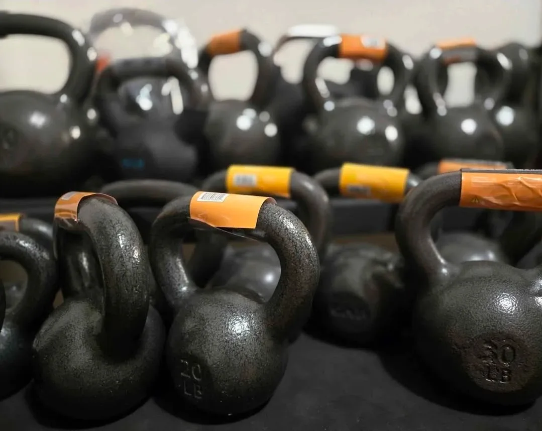Kettlebells ranging in weight from 10lb to 80lb!