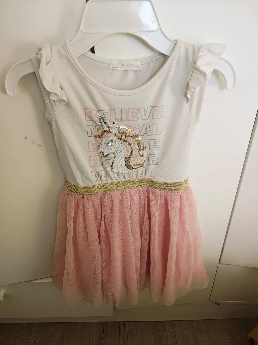 Young Hearts Unicorn Dress & Shorts - Size 4