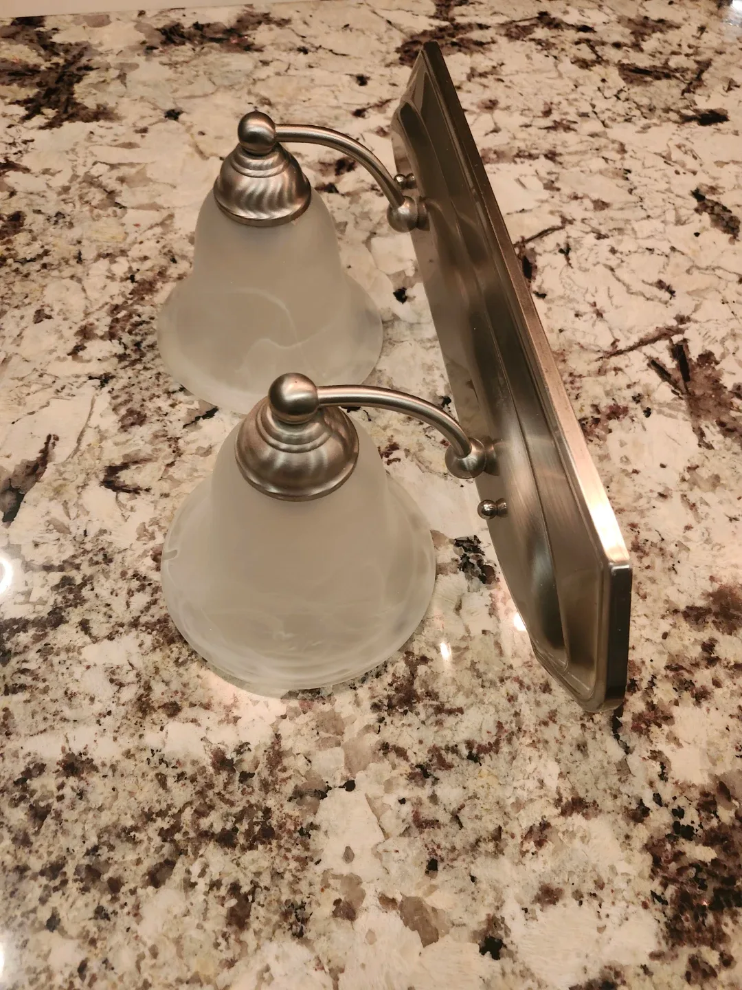 Brushed Nickel Vanity Light with Two Frosted Glass Shades image indicator(4)