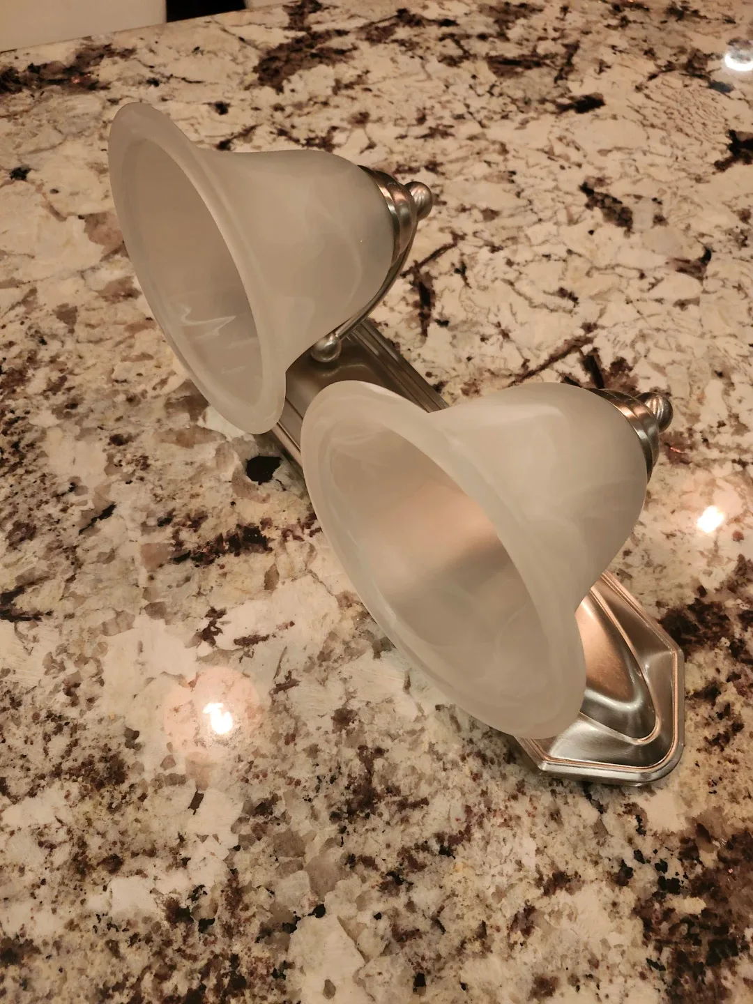 Brushed Nickel Vanity Light with Two Frosted Glass Shades image indicator(5)