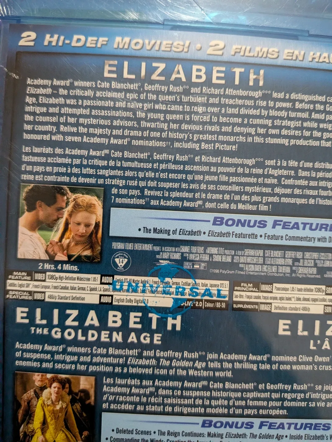 Two dvd blu- ray movie set, double feature Elizabeth sealed pkg image indicator(4)