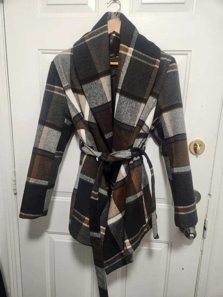 Chicwish Plaid Belted Coat - Size L